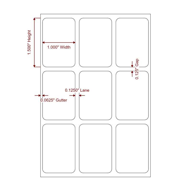 1" x 1.5" Inkjet Label Rolls | 3-Up | Fits Epson ColorWorks & Primera - Label Diagram