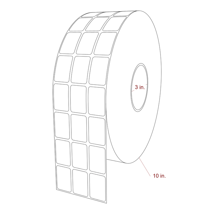 1 Inch x 1.5 Inch Rectangle Inkjet Label Roll - 3 Inch Core - 10 Inch Roll OD - 3Up - 3D Perspective