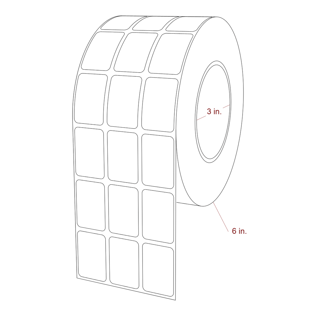 1 Inch x 1.5 Inch Rectangle Inkjet Label Roll - 3 Inch Core - 6 Inch Roll OD - 3Up - 3D Perspective
