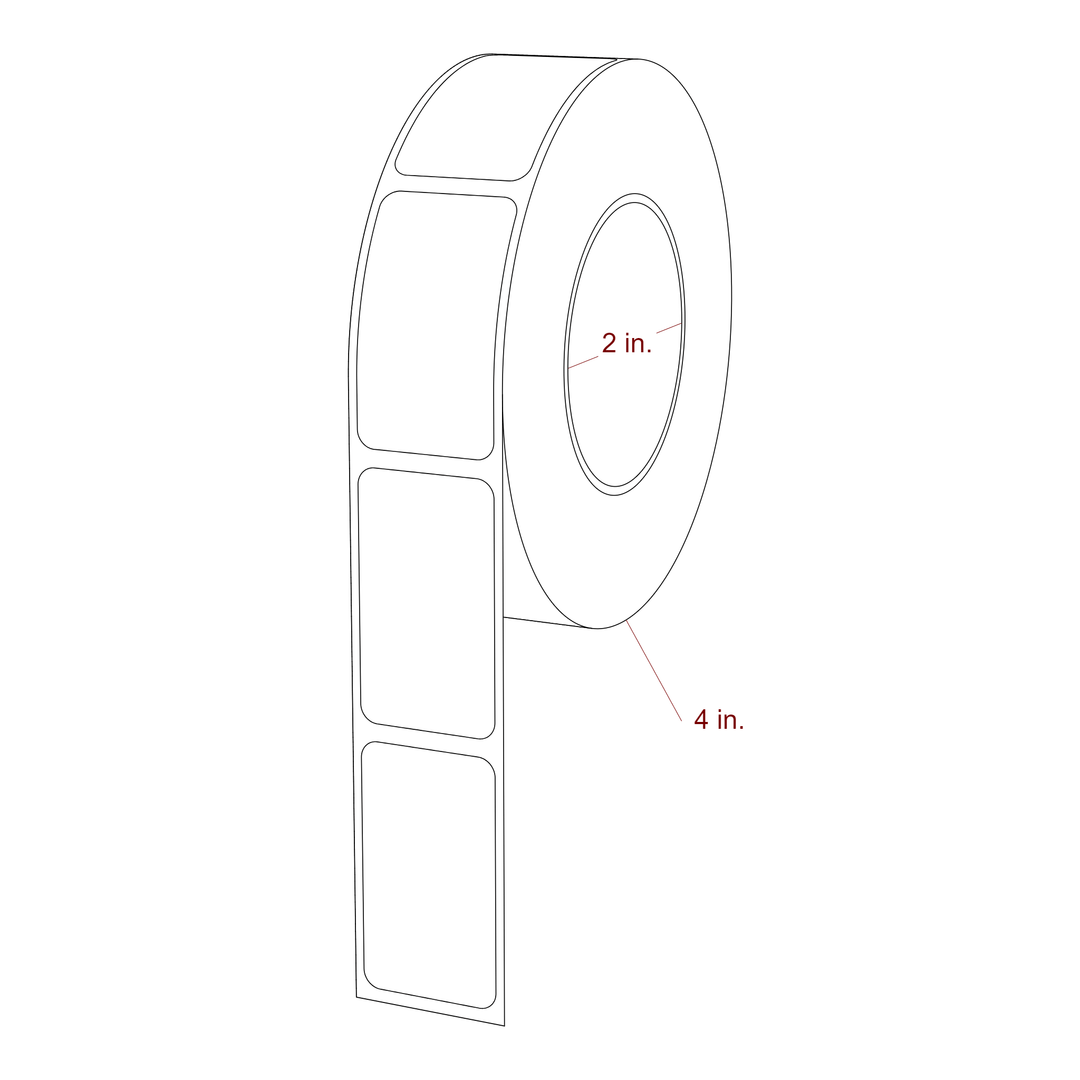 1 Inch x 1.75 Inch Rectangle Inkjet Label Roll - 2 Inch Core - 4 Inch Roll OD - 3D Perspective