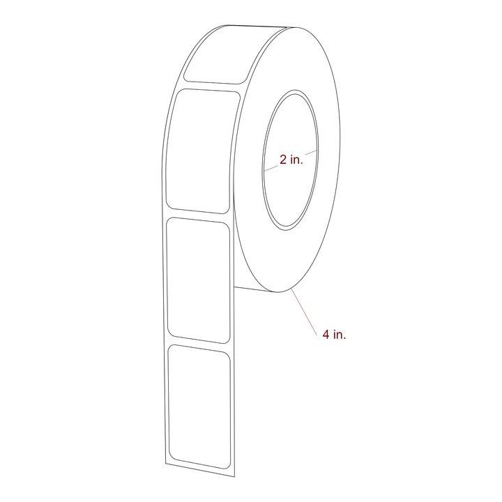 1 Inch x 1.75 Inch Rectangle Inkjet Label Roll - 2 Inch Core - 4 Inch Roll OD - 3D Perspective