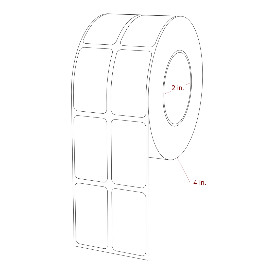 1 Inch x 1.75 Inch Rectangle Inkjet Label Roll - 2 Inch Core - 4 Inch Roll OD - 2Up - 3D Perspective