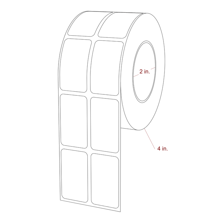 1 Inch x 1.75 Inch Rectangle Inkjet Label Roll - 2 Inch Core - 4 Inch Roll OD - 2Up - 3D Perspective