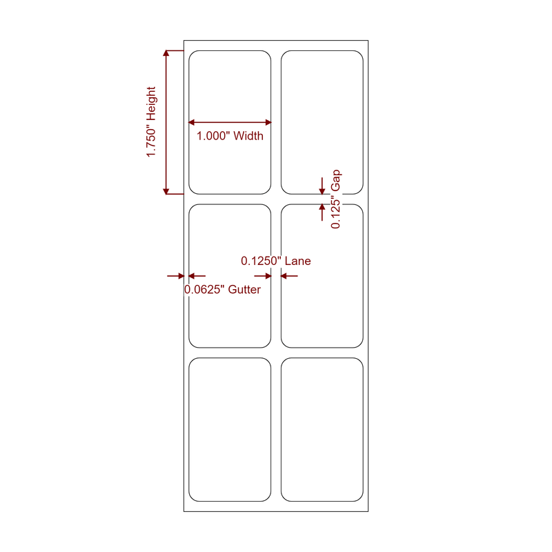 1" x 1.75" Inkjet Label Rolls | 2-Up | Fits Epson ColorWorks & Primera - Label Diagram