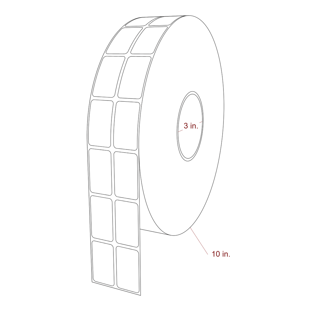 1 Inch x 1.75 Inch Rectangle Inkjet Label Roll - 3 Inch Core - 10 Inch Roll OD - 2Up - 3D Perspective