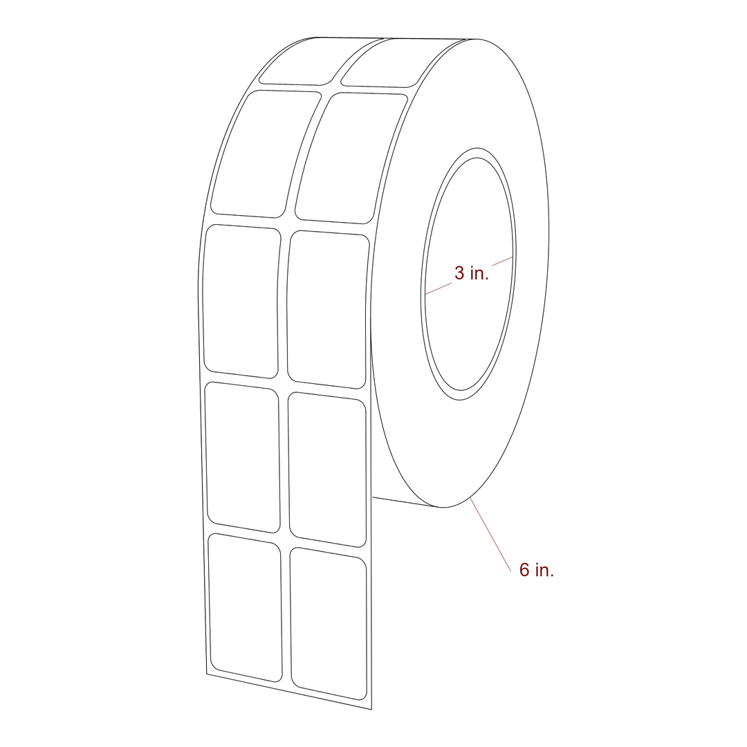 1 Inch x 1.75 Inch Rectangle Inkjet Label Roll - 3 Inch Core - 6 Inch Roll OD - 2Up - 3D Perspective