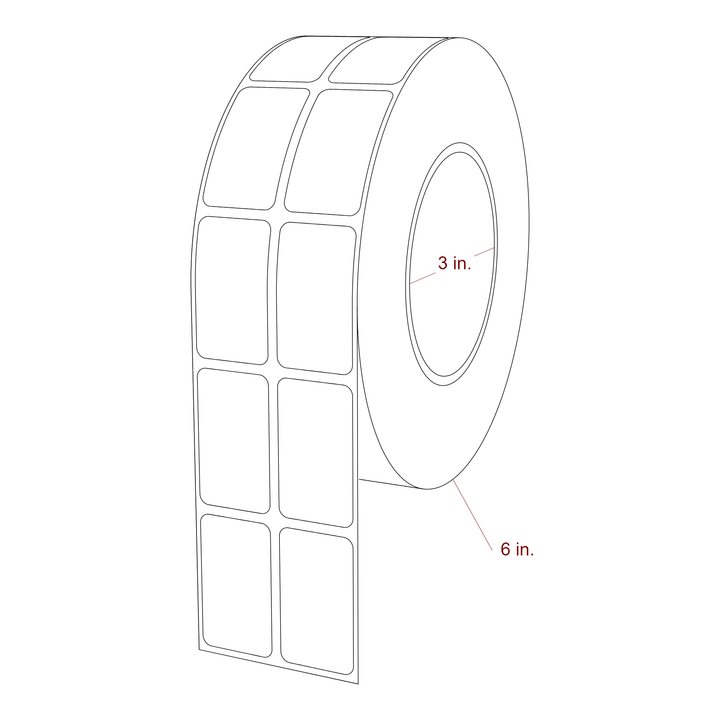 1 Inch x 1.75 Inch Rectangle Inkjet Label Roll - 3 Inch Core - 6 Inch Roll OD - 2Up - 3D Perspective