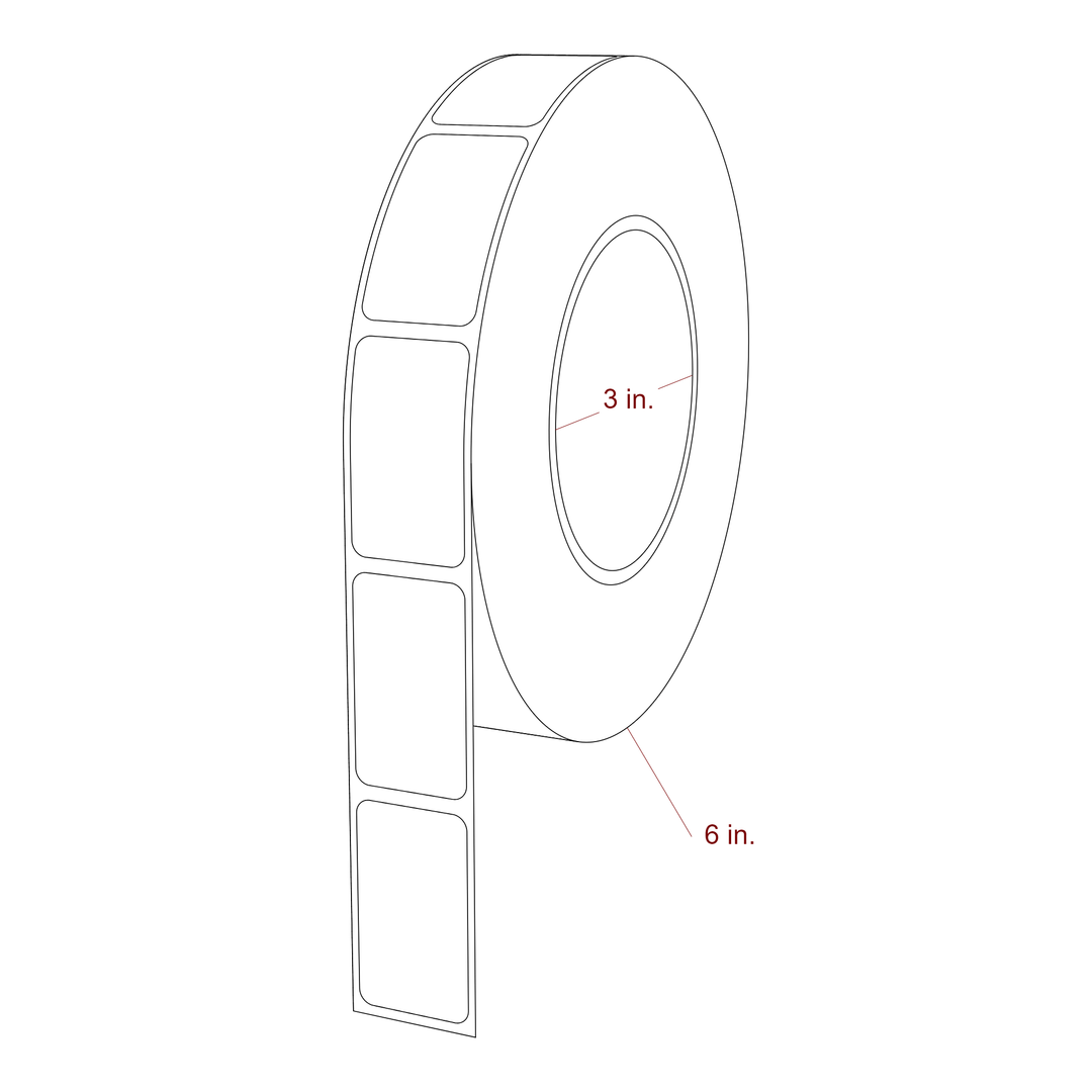 1 Inch x 1.75 Inch Rectangle Inkjet Label Roll - 3 Inch Core - 6 Inch Roll OD - 3D Perspective