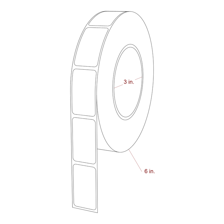 1 Inch x 1.75 Inch Rectangle Inkjet Label Roll - 3 Inch Core - 6 Inch Roll OD - 3D Perspective