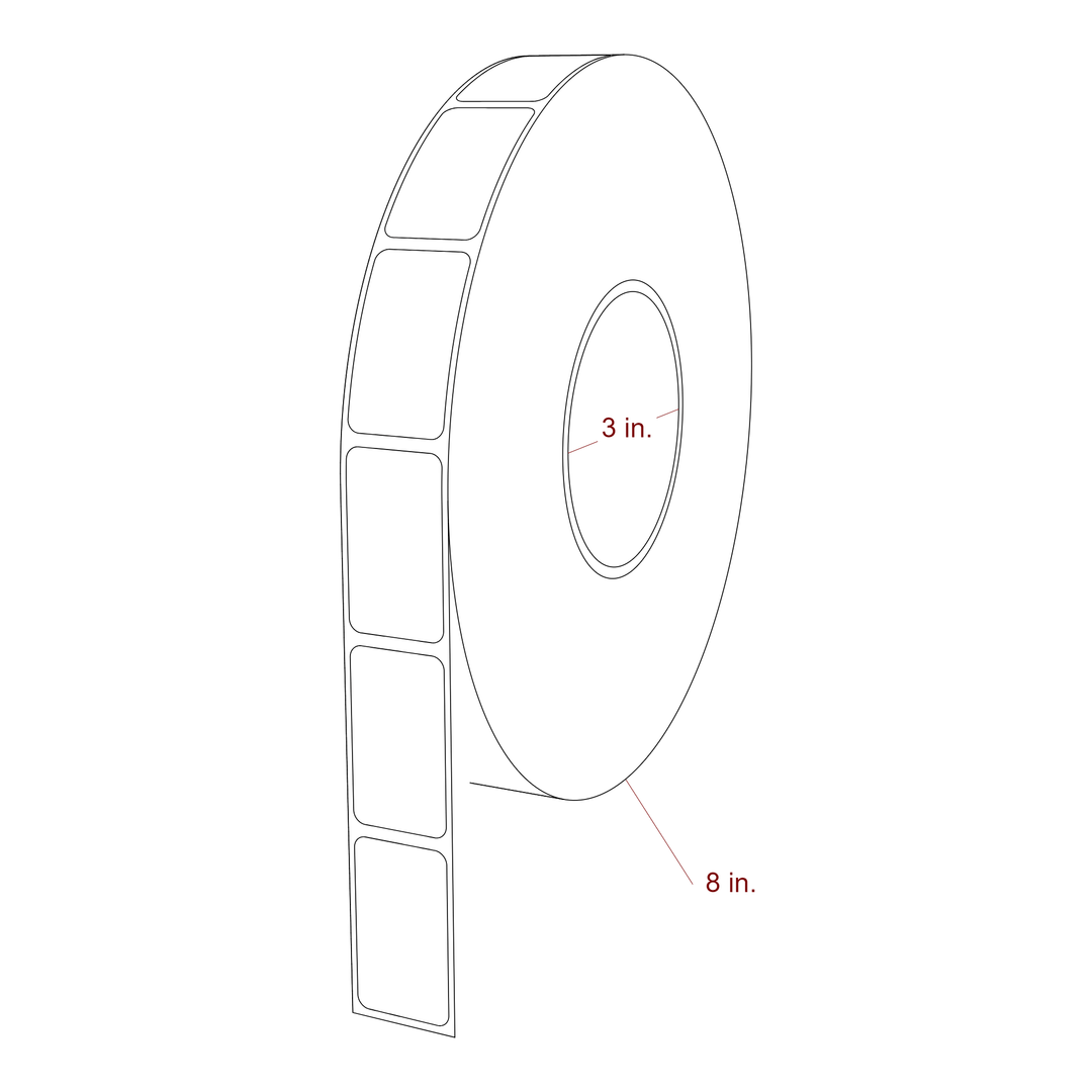 1 Inch x 1.75 Inch Rectangle Inkjet Label Roll - 3 Inch Core - 8 Inch Roll OD - 3D Perspective