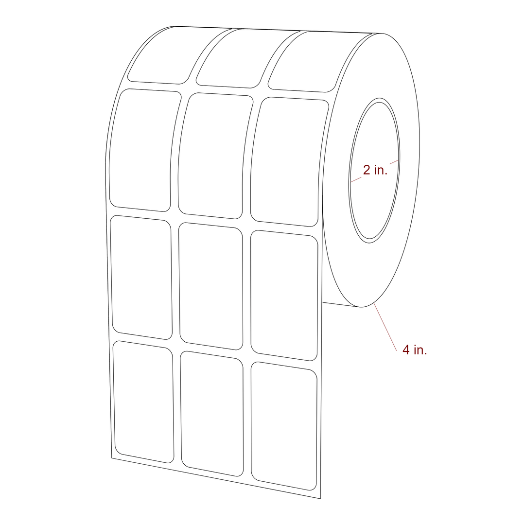 1 Inch x 1.75 Inch Rectangle Inkjet Label Roll - 2 Inch Core - 4 Inch Roll OD - 3Up - 3D Perspective