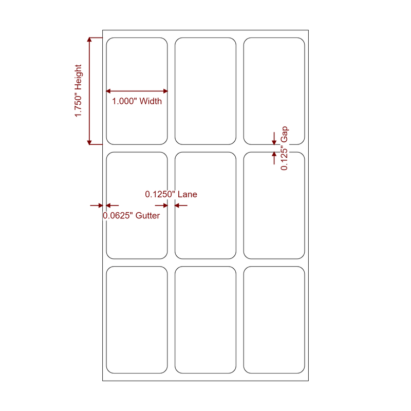 1" x 1.75" Inkjet Label Rolls | 3-Up | Fits Epson ColorWorks & Primera - Label Diagram