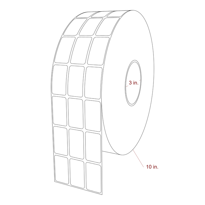 1 Inch x 1.75 Inch Rectangle Inkjet Label Roll - 3 Inch Core - 10 Inch Roll OD - 3Up - 3D Perspective
