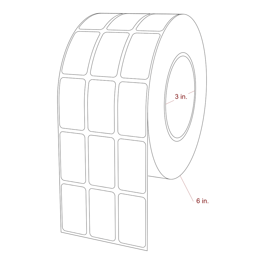 1 Inch x 1.75 Inch Rectangle Inkjet Label Roll - 3 Inch Core - 6 Inch Roll OD - 3Up - 3D Perspective