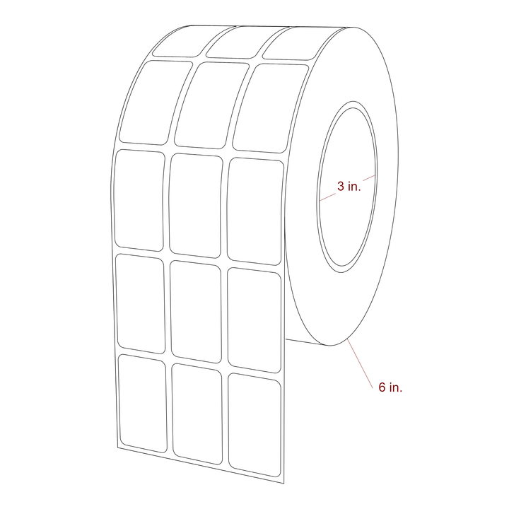 1 Inch x 1.75 Inch Rectangle Inkjet Label Roll - 3 Inch Core - 6 Inch Roll OD - 3Up - 3D Perspective