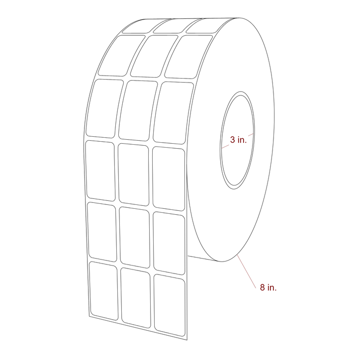1 Inch x 1.75 Inch Rectangle Inkjet Label Roll - 3 Inch Core - 8 Inch Roll OD - 3Up - 3D Perspective