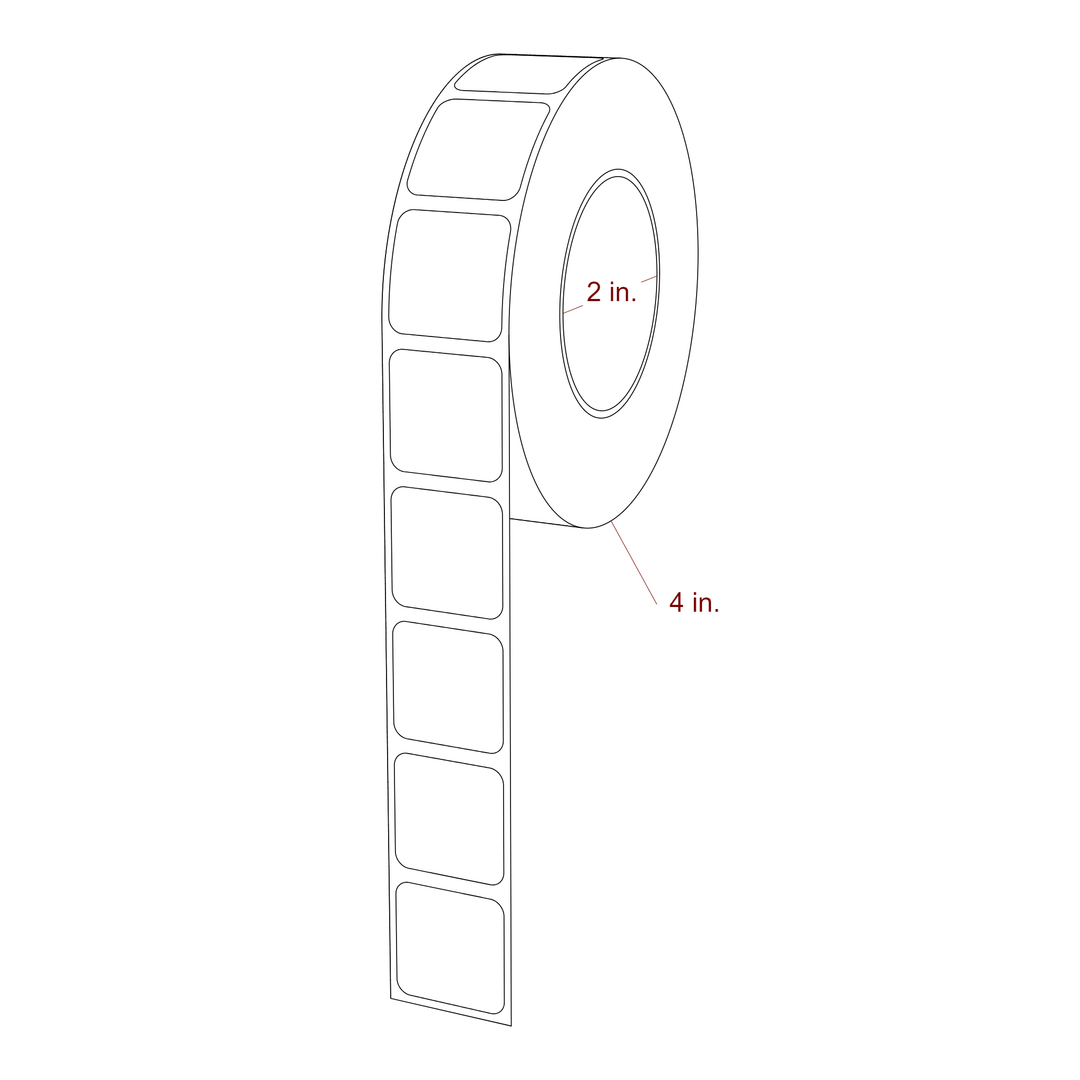 1 Inch x 1 Inch Rectangle Inkjet Label Roll - 2 Inch Core - 4 Inch Roll OD - 3D Perspective