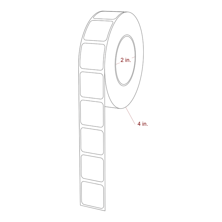 1 Inch x 1 Inch Rectangle Inkjet Label Roll - 2 Inch Core - 4 Inch Roll OD - 3D Perspective