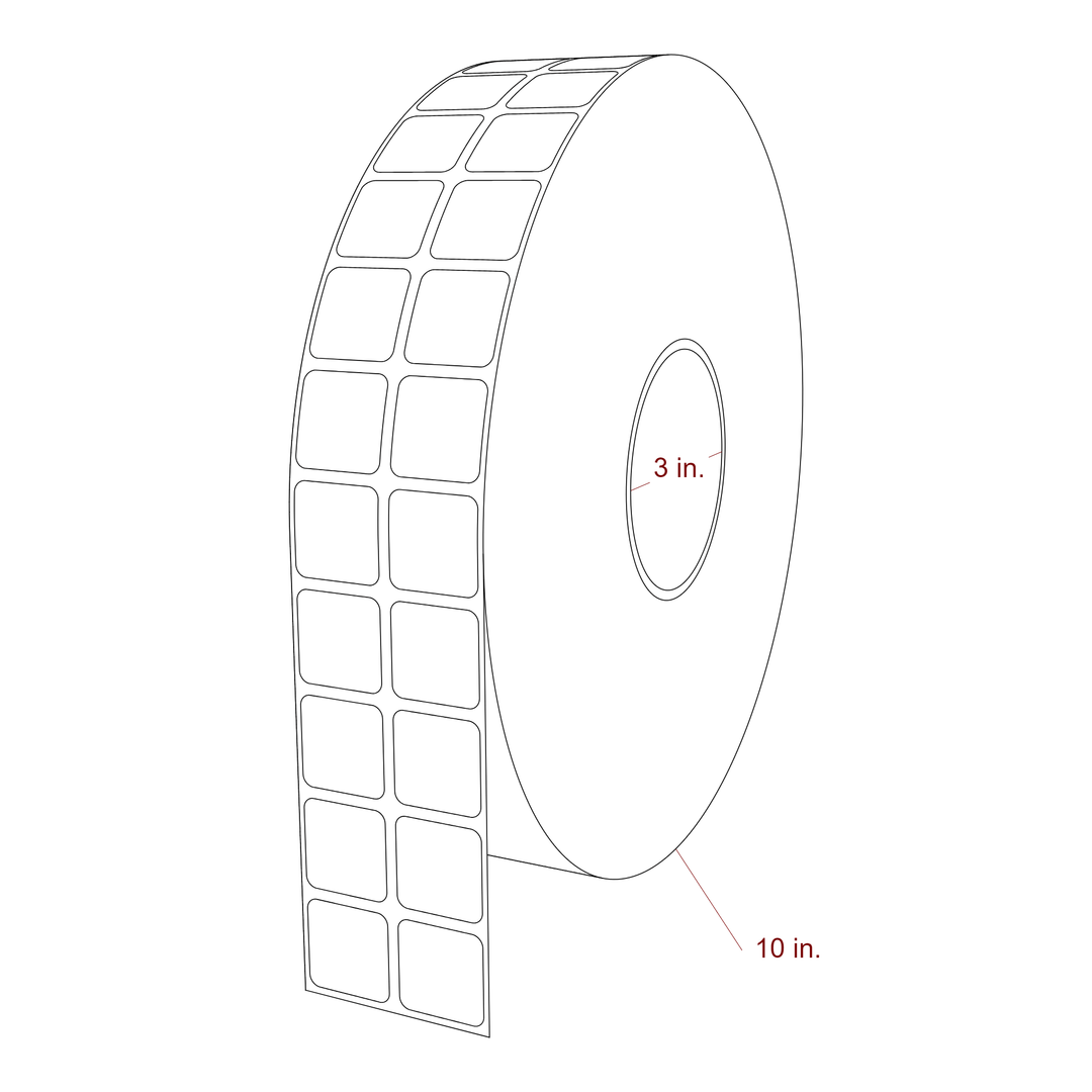 1 Inch x 1 Inch Rectangle Inkjet Label Roll - 3 Inch Core - 10 Inch Roll OD - 2Up - 3D Perspective