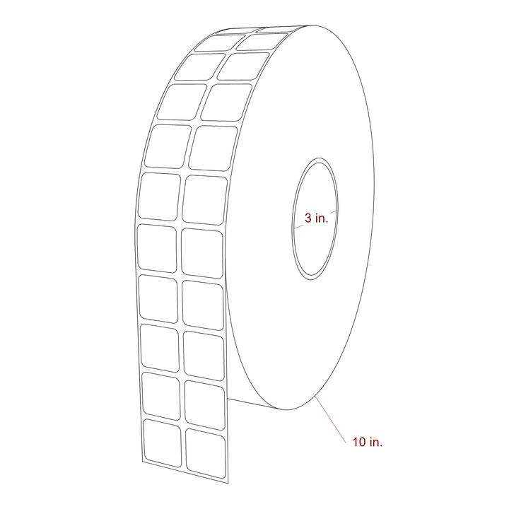1 Inch x 1 Inch Rectangle Inkjet Label Roll - 3 Inch Core - 10 Inch Roll OD - 2Up - 3D Perspective
