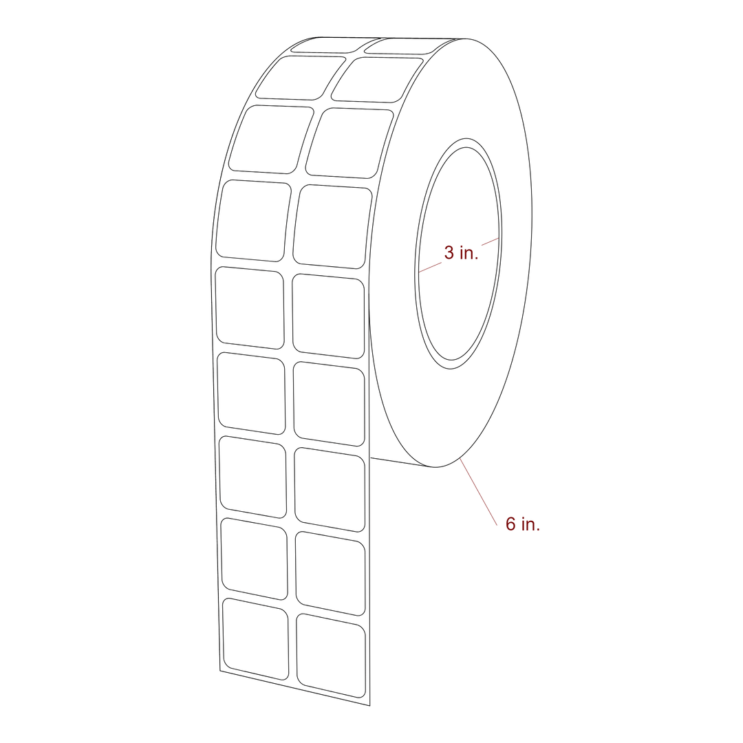 1 Inch x 1 Inch Rectangle Inkjet Label Roll - 3 Inch Core - 6 Inch Roll OD - 2Up - 3D Perspective