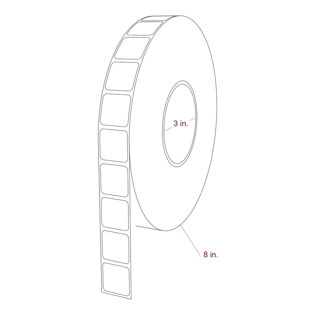 1 Inch x 1 Inch Rectangle Inkjet Label Roll - 3 Inch Core - 8 Inch Roll OD - 3D Perspective