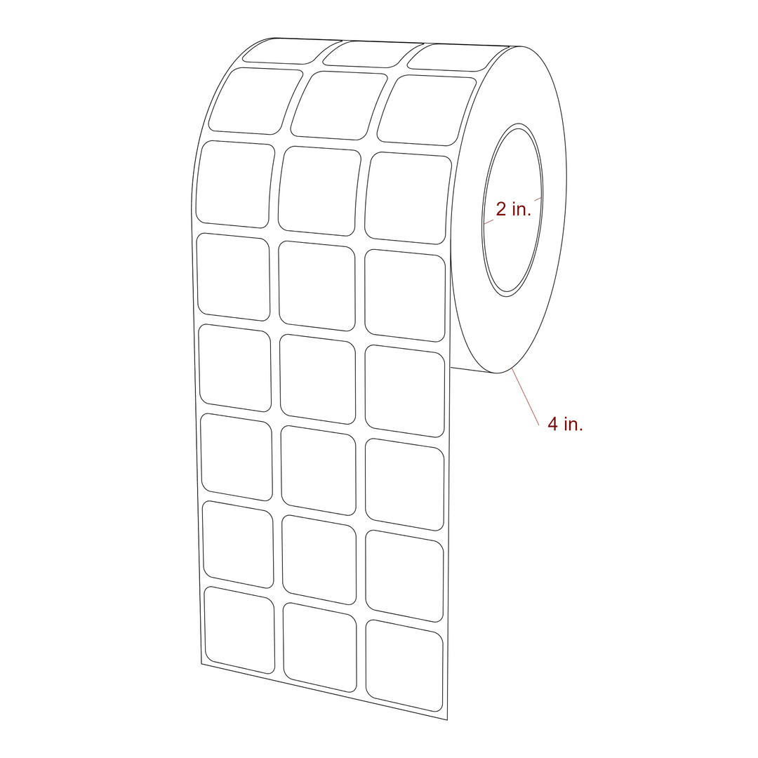 1 Inch x 1 Inch Rectangle Inkjet Label Roll - 2 Inch Core - 4 Inch Roll OD - 3Up - 3D Perspective