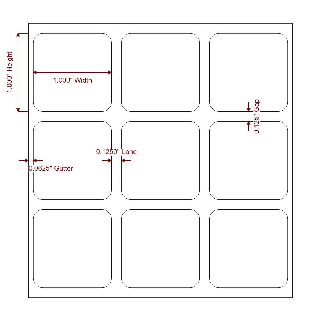 1 Inch x 1 Inch Rectangle Inkjet Label Roll - 3Up - 2D Drawing