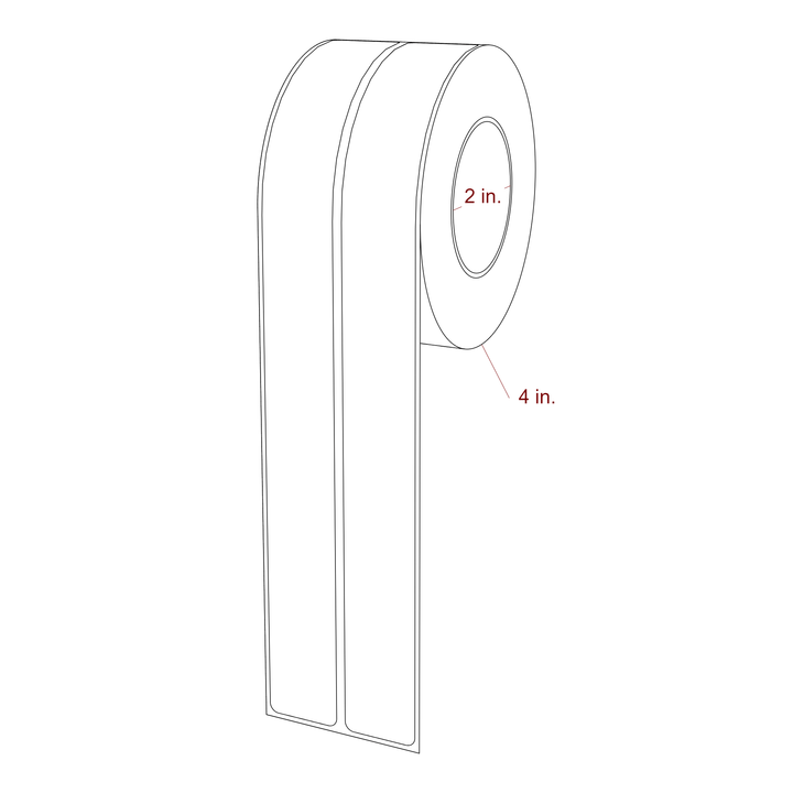 1 Inch x 10 Inch Rectangle Inkjet Label Roll - 2 Inch Core - 4 Inch Roll OD - 2Up - 3D Perspective