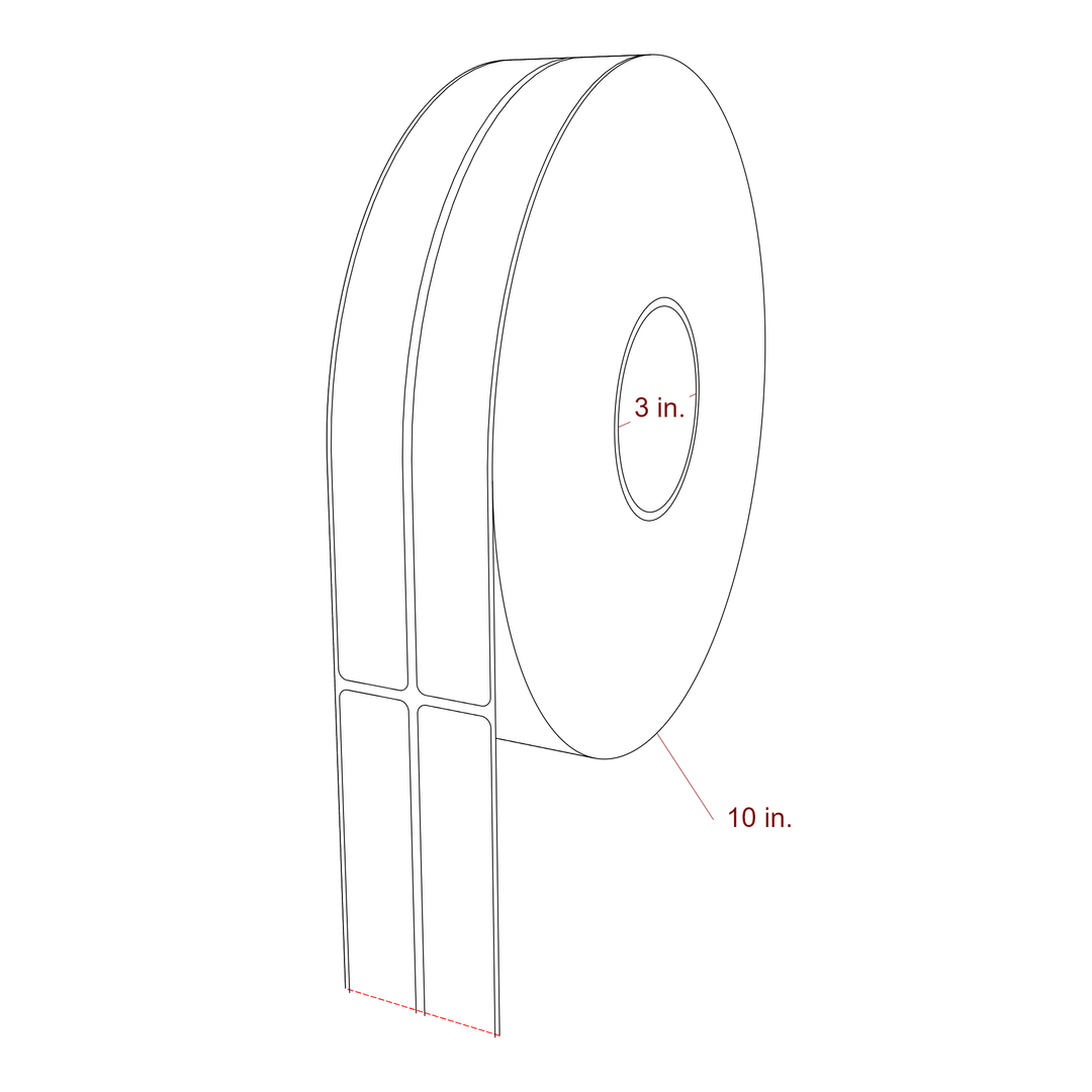 1 Inch x 10 Inch Rectangle Inkjet Label Roll - 3 Inch Core - 10 Inch Roll OD - 2Up - 3D Perspective