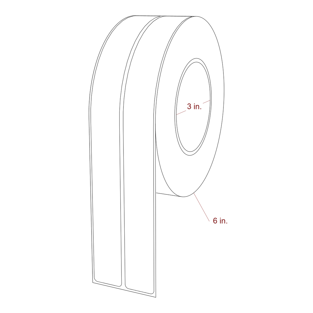 1 Inch x 10 Inch Rectangle Inkjet Label Roll - 3 Inch Core - 6 Inch Roll OD - 2Up - 3D Perspective
