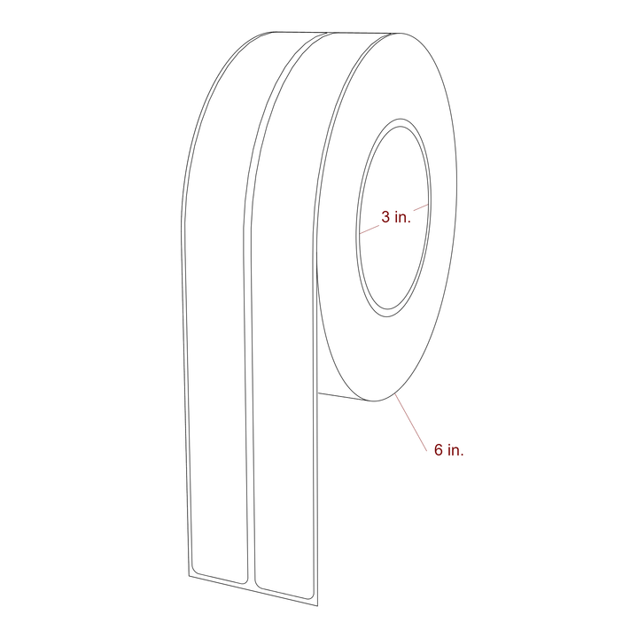 1 Inch x 10 Inch Rectangle Inkjet Label Roll - 3 Inch Core - 6 Inch Roll OD - 2Up - 3D Perspective