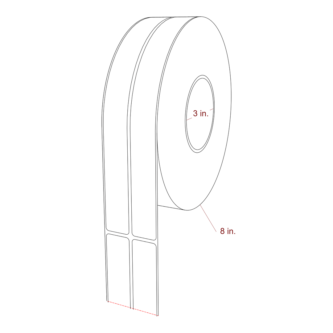 1 Inch x 10 Inch Rectangle Inkjet Label Roll - 3 Inch Core - 8 Inch Roll OD - 2Up - 3D Perspective