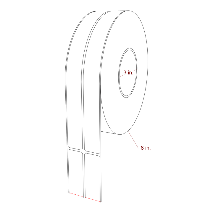 1 Inch x 10 Inch Rectangle Inkjet Label Roll - 3 Inch Core - 8 Inch Roll OD - 2Up - 3D Perspective