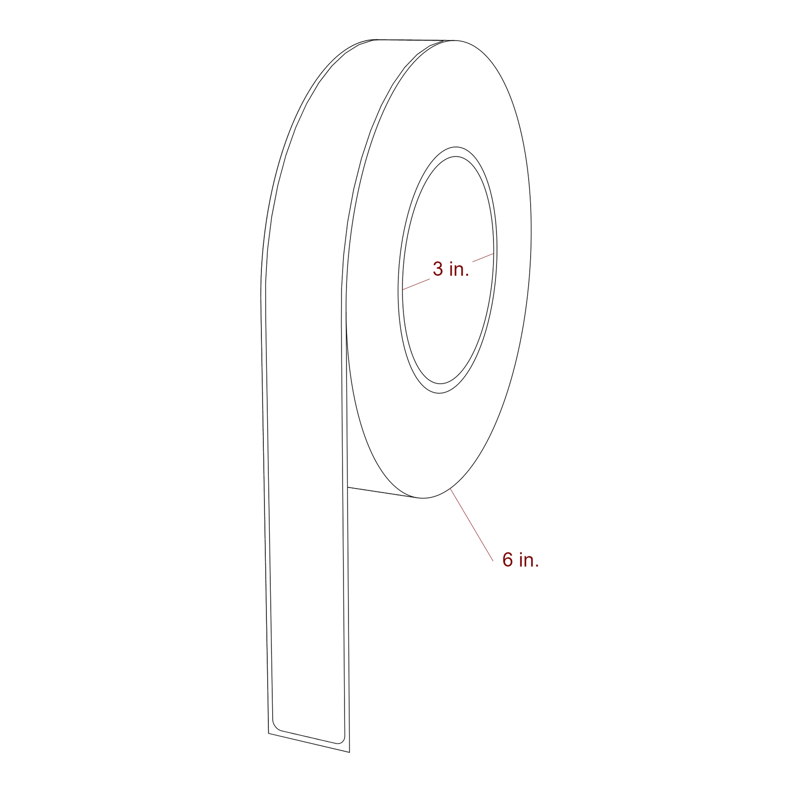 1 Inch x 10 Inch Rectangle Inkjet Label Roll - 3 Inch Core - 6 Inch Roll OD - 3D Perspective