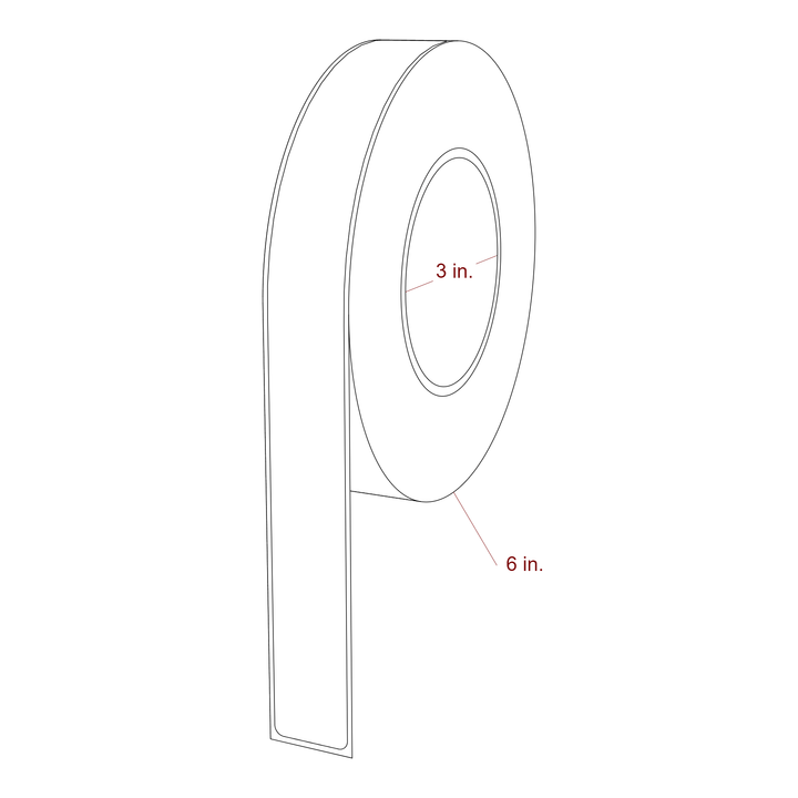 1 Inch x 10 Inch Rectangle Inkjet Label Roll - 3 Inch Core - 6 Inch Roll OD - 3D Perspective
