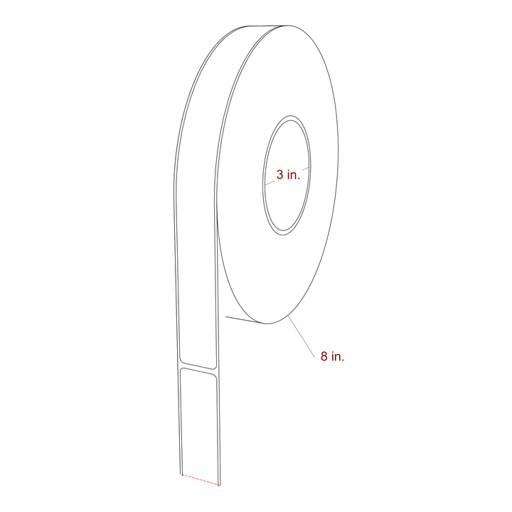 1 Inch x 10 Inch Rectangle Inkjet Label Roll - 3 Inch Core - 8 Inch Roll OD - 3D Perspective