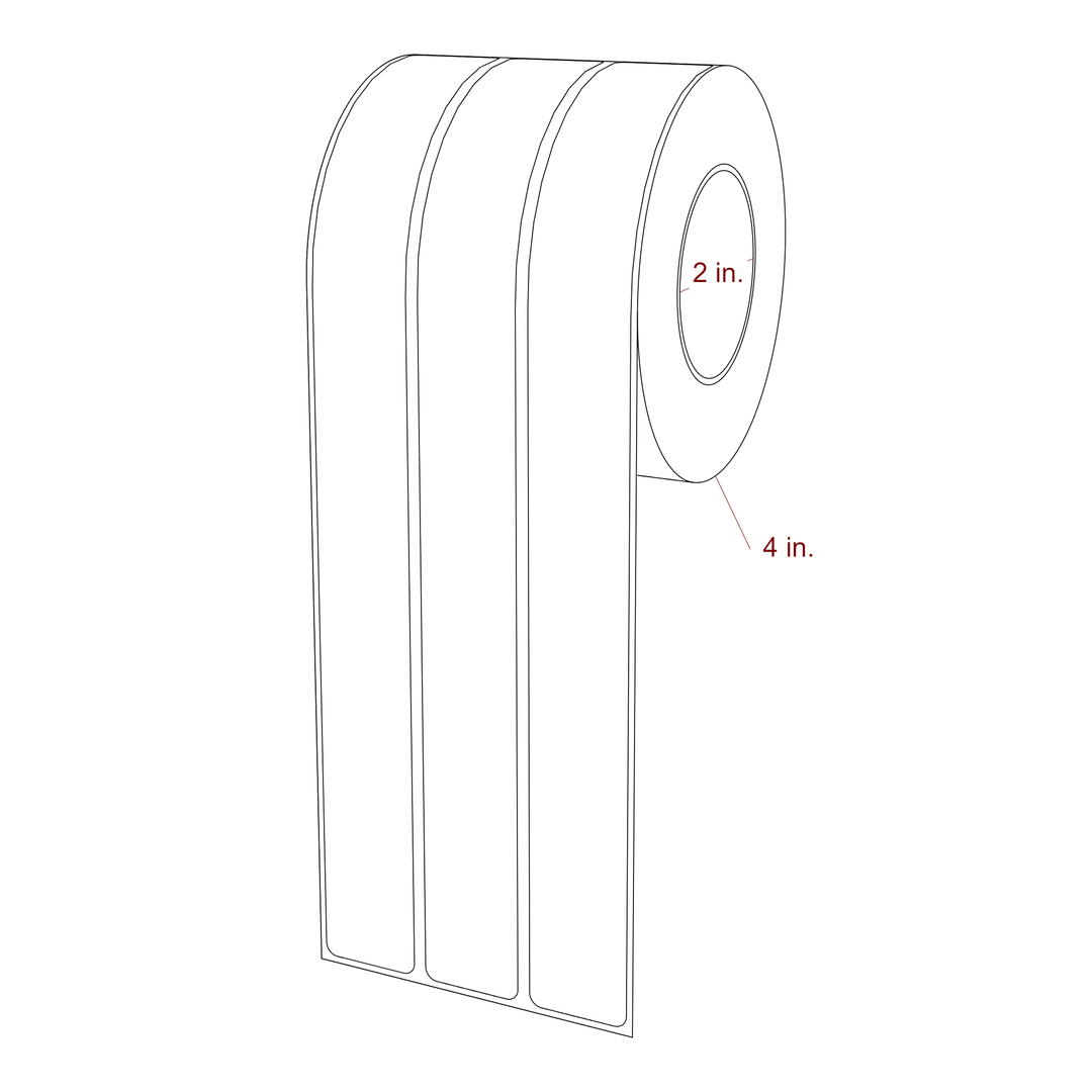 1 Inch x 10 Inch Rectangle Inkjet Label Roll - 2 Inch Core - 4 Inch Roll OD - 3Up - 3D Perspective