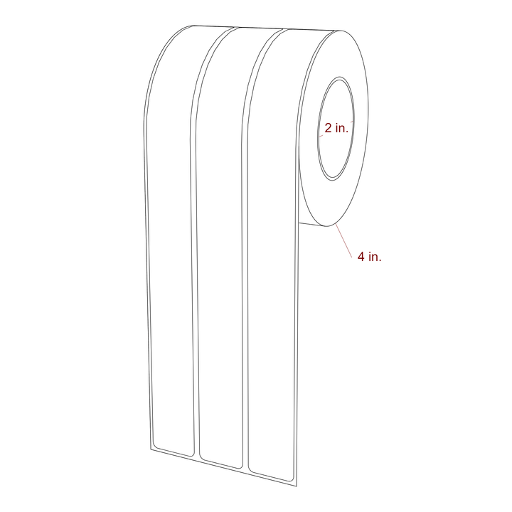 1 Inch x 10 Inch Rectangle Inkjet Label Roll - 2 Inch Core - 4 Inch Roll OD - 3Up - 3D Perspective