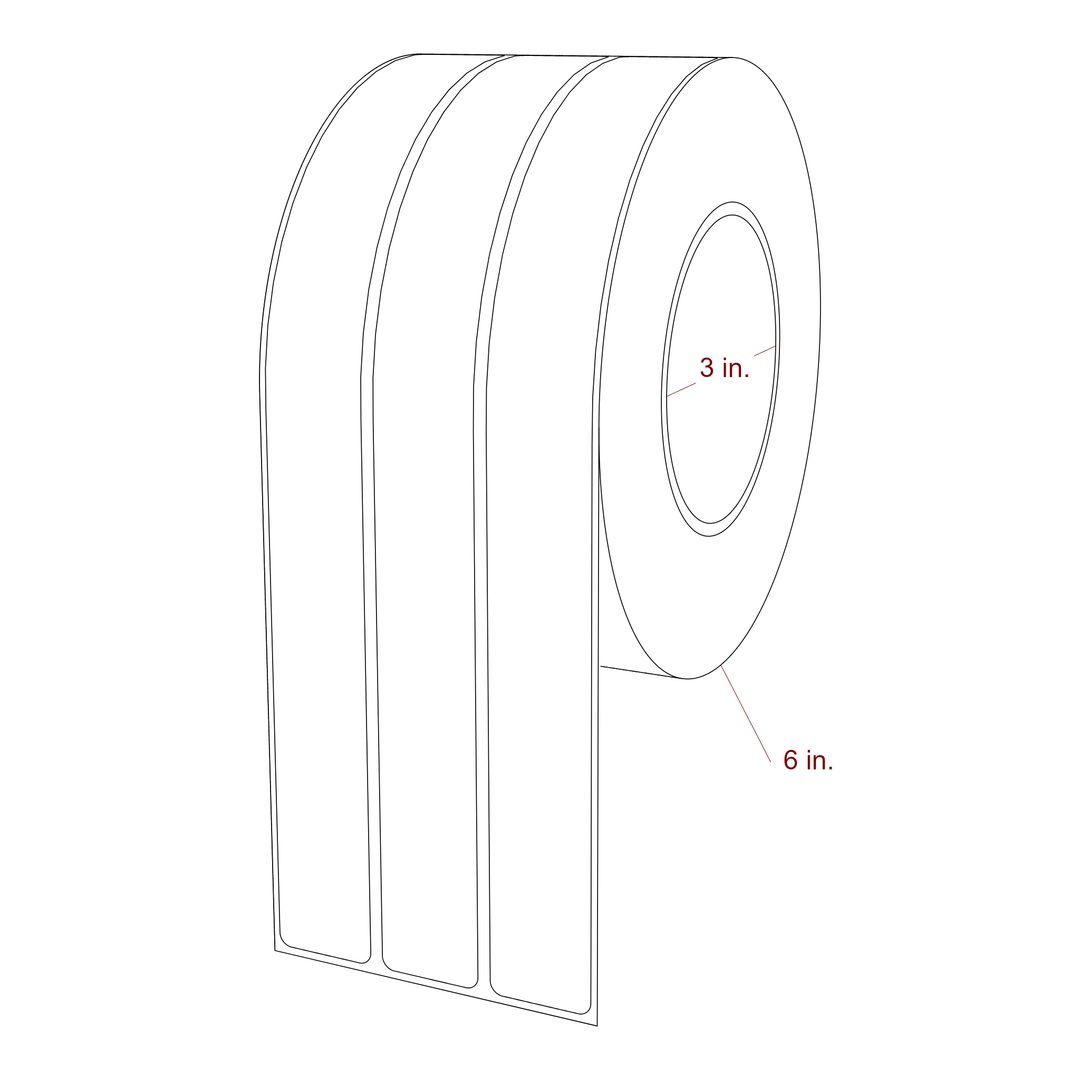 1 Inch x 10 Inch Rectangle Inkjet Label Roll - 3 Inch Core - 6 Inch Roll OD - 3Up - 3D Perspective