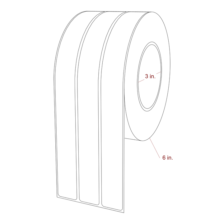 1 Inch x 10 Inch Rectangle Inkjet Label Roll - 3 Inch Core - 6 Inch Roll OD - 3Up - 3D Perspective