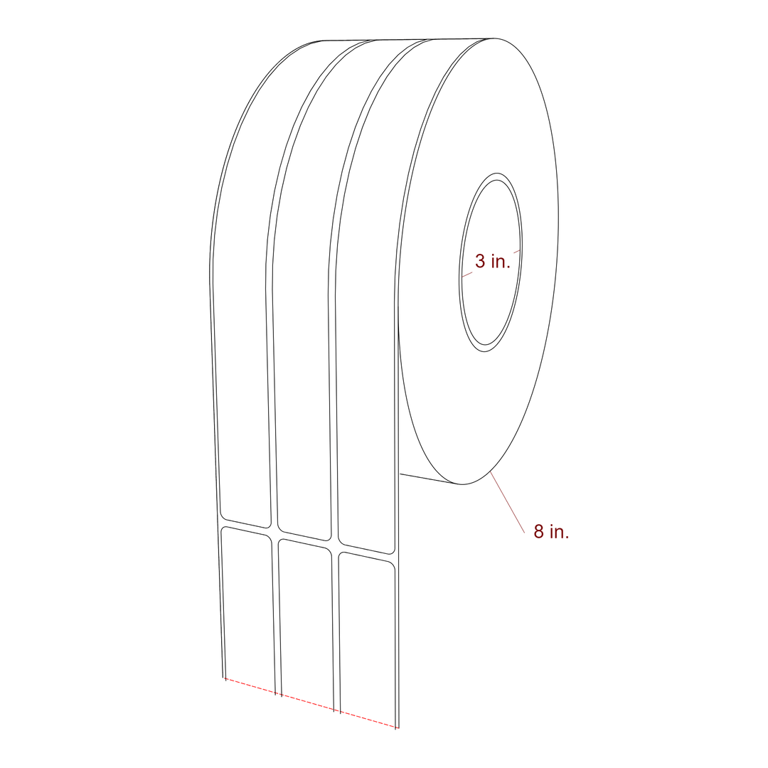 1 Inch x 10 Inch Rectangle Inkjet Label Roll - 3 Inch Core - 8 Inch Roll OD - 3Up - 3D Perspective