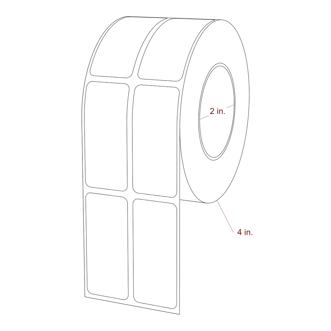 1 Inch x 2.25 Inch Rectangle Inkjet Label Roll - 2 Inch Core - 4 Inch Roll OD - 2Up - 3D Perspective