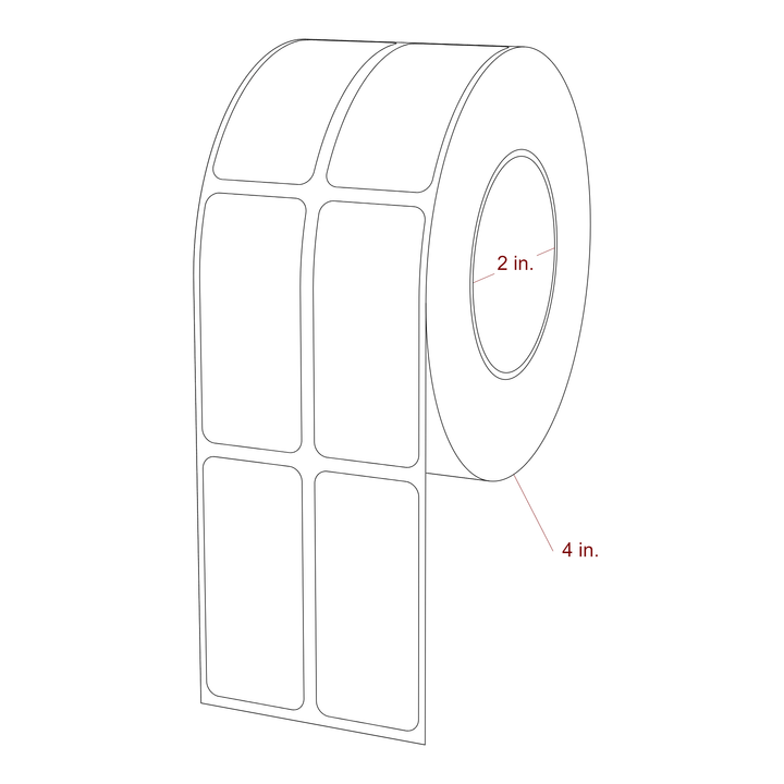 1 Inch x 2.25 Inch Rectangle Inkjet Label Roll - 2 Inch Core - 4 Inch Roll OD - 2Up - 3D Perspective