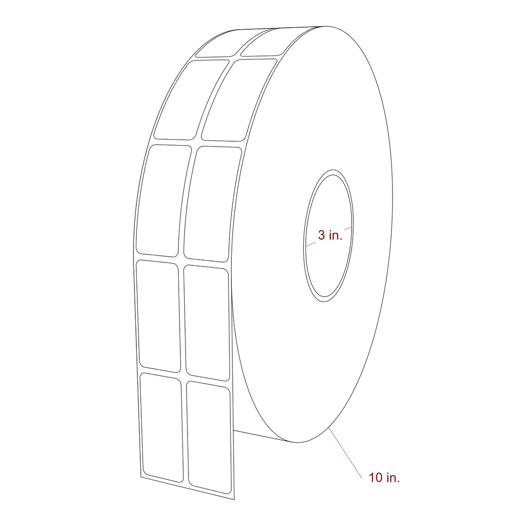 1 Inch x 2.25 Inch Rectangle Inkjet Label Roll - 3 Inch Core - 10 Inch Roll OD - 2Up - 3D Perspective
