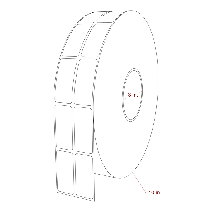 1 Inch x 2.25 Inch Rectangle Inkjet Label Roll - 3 Inch Core - 10 Inch Roll OD - 2Up - 3D Perspective