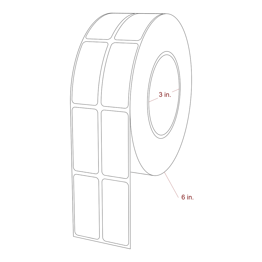 1 Inch x 2.25 Inch Rectangle Inkjet Label Roll - 3 Inch Core - 6 Inch Roll OD - 2Up - 3D Perspective