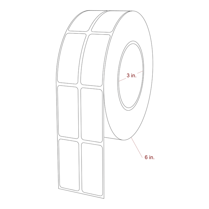 1 Inch x 2.25 Inch Rectangle Inkjet Label Roll - 3 Inch Core - 6 Inch Roll OD - 2Up - 3D Perspective