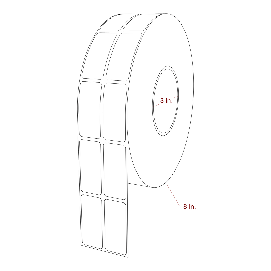 1 Inch x 2.25 Inch Rectangle Inkjet Label Roll - 3 Inch Core - 8 Inch Roll OD - 2Up - 3D Perspective