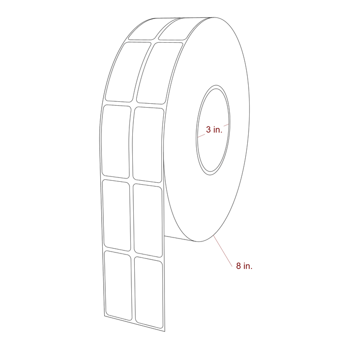 1 Inch x 2.25 Inch Rectangle Inkjet Label Roll - 3 Inch Core - 8 Inch Roll OD - 2Up - 3D Perspective